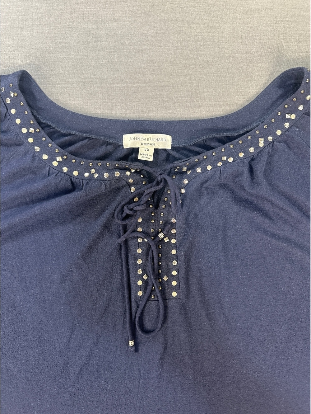 John Paul Richard Women's Navy Blue Blouse with Studded Detail, Size 3X, Fair